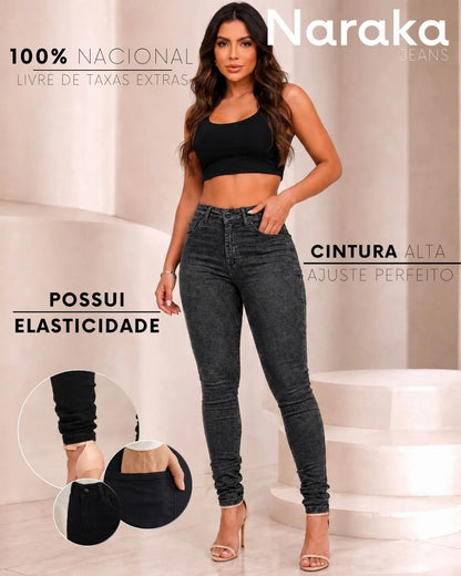 Calça Jeans Feminina Skinny Cintura Alta Levanta Bumbum