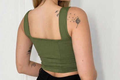 Cropped Feminino Regata Alça Larga Decote Quadrado