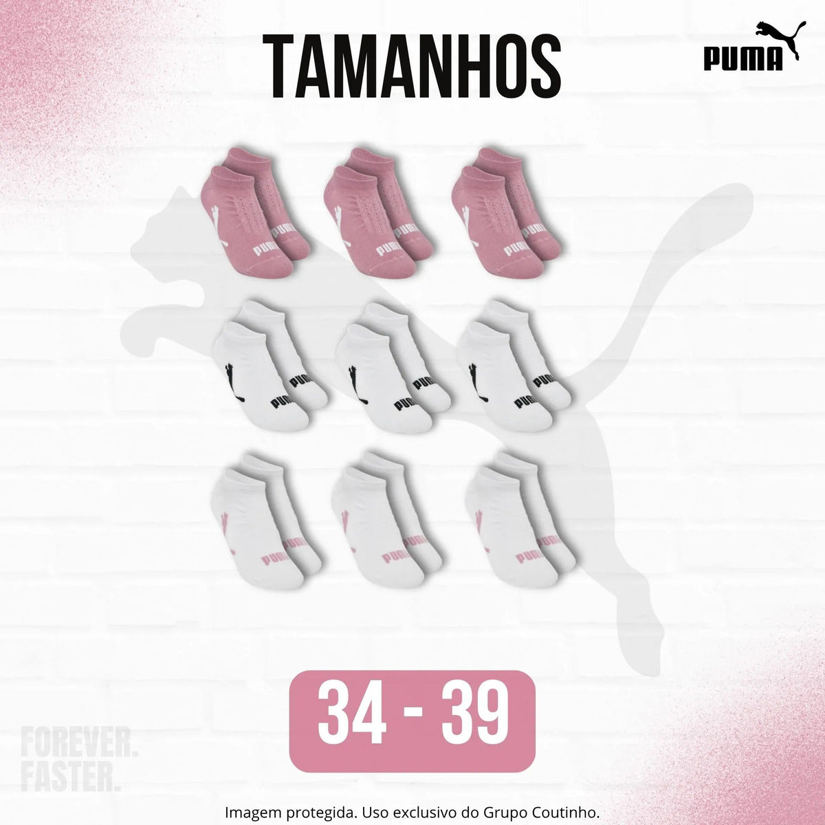 Kit 9 Pares Meias Invisível Puma Sapatilha Soquete Original