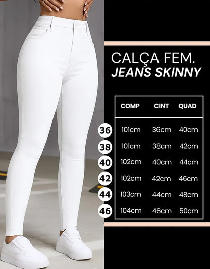 Calça Skinny Jeans Básica Feminina Cintura Alta Look Casual