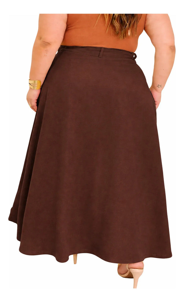Saia Alfaiataria Plus Size Rodada Evasê Cós Alto Evangélica