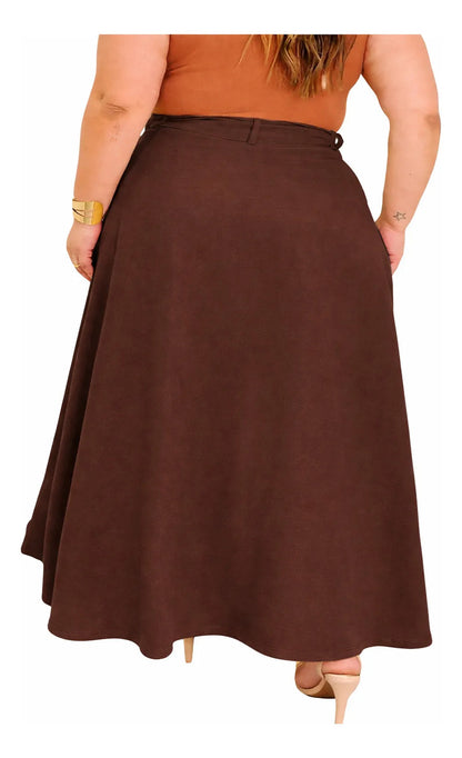 Saia Alfaiataria Plus Size Rodada Evasê Cós Alto Evangélica