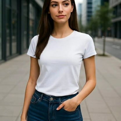 Camiseta Branca Feminina Baby Look Basica Algodao Lisa Cores
