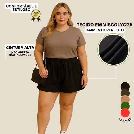Short Plus Size Feminino Soltinho Com Cintura Alta Leve