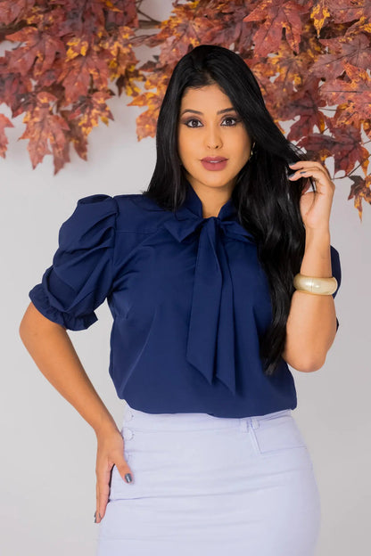 Blusa Emily Gola Laço Manga Curta Bufante