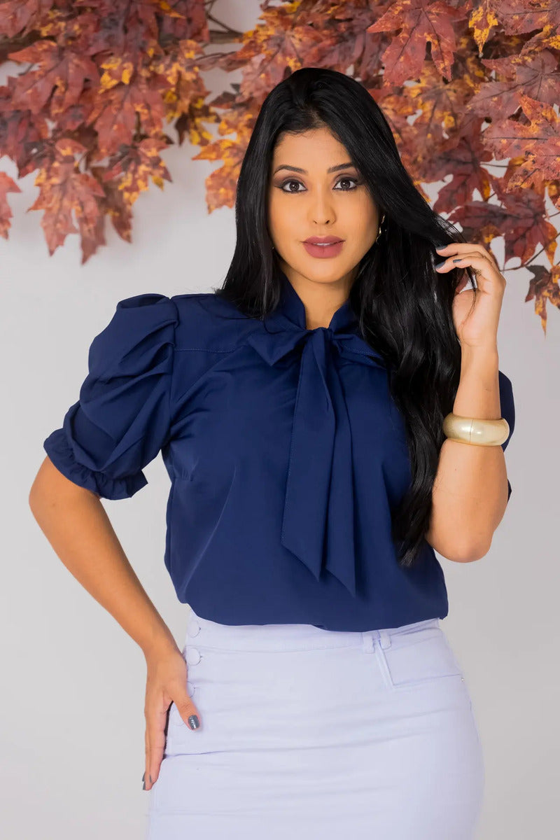 Blusa Emily Gola Laço Manga Curta Bufante