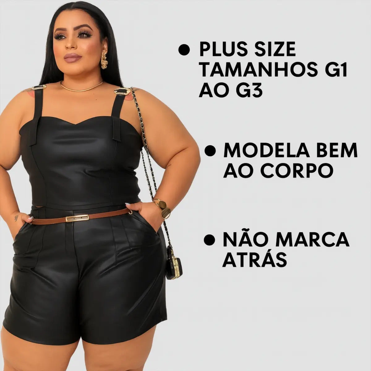 Short Couro Fake Feminino Plus Size Cintura Alta Festa Luxo