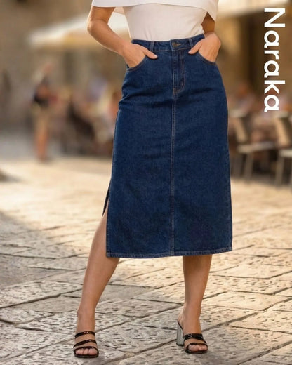 Saia Jeans Feminina Longa Midi Evangélica Cintura Alta