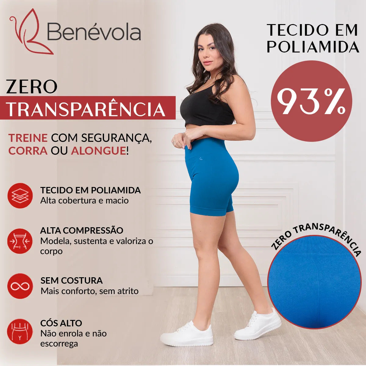 Short Benévola Poliamida Sem Costura Bermuda Confortável
