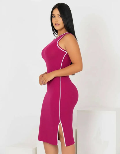 Vestido Midi Canelado Premium Regata Casual Básico Modelador