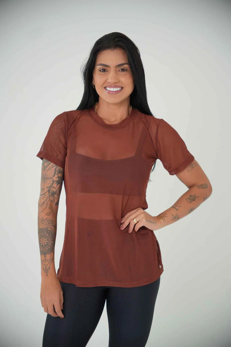 Blusa Tule Camiseta Feminina Academia Fitness