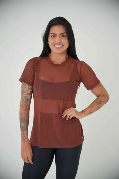 Blusa Tule Camiseta Feminina Academia Fitness