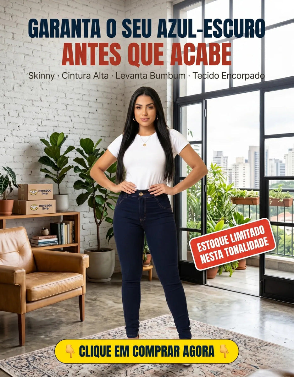 Calça Jeans Feminina Empina Bumbum Cintura Alta Lycra Preta