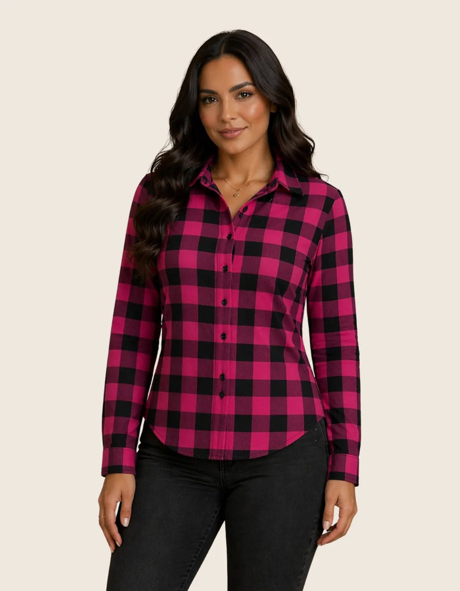 Camisa Xadrez Longa Blusa Manga Festa Junina Social De Botão