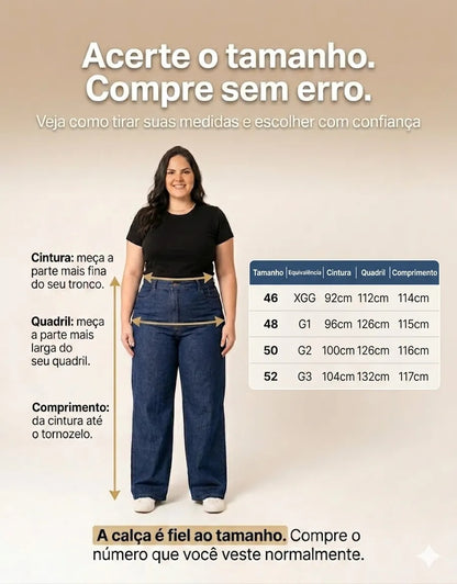 Calça Plus Size Jeans Feminina Wide Leg Levanta Bumbum