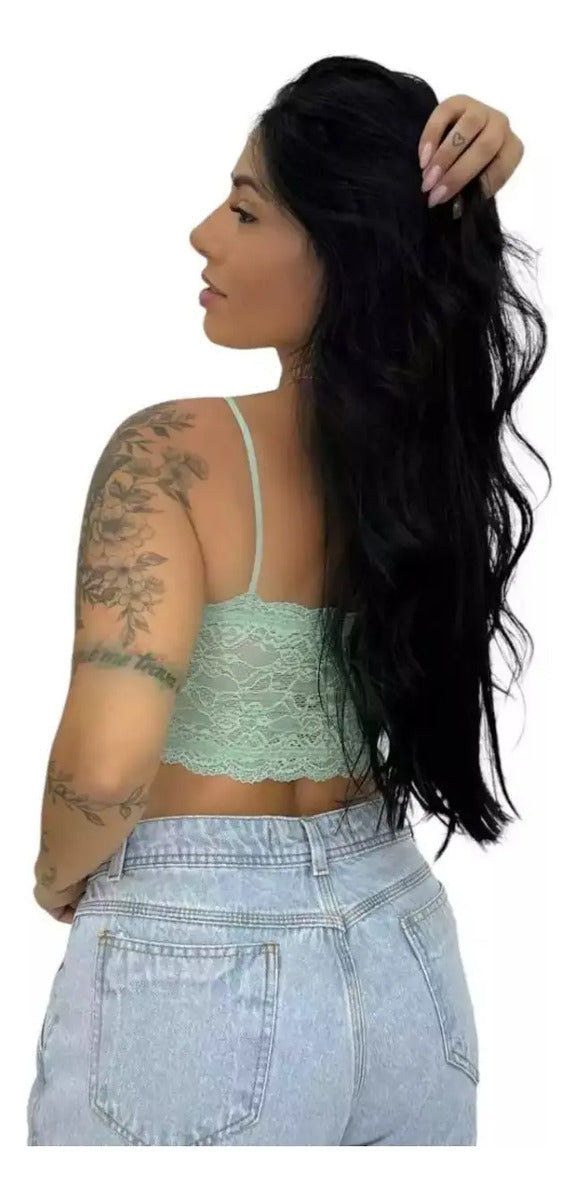 Top Faixa Renda Moda Blogueira Cropped Tomara Que Caia Sutiã