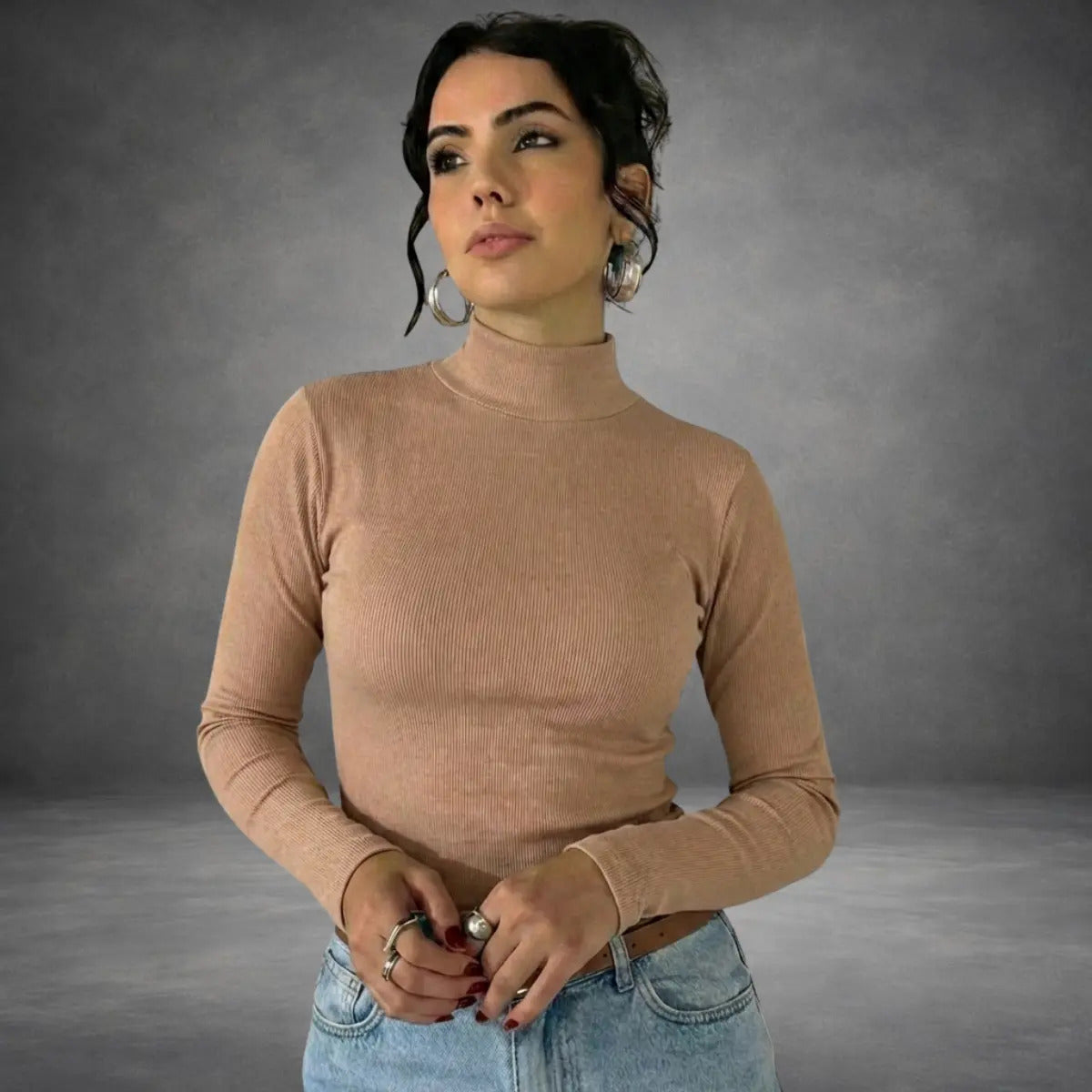 Blusa De Frio Feminina Manga Longa Gola Alta Inverno Lisa