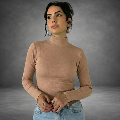 Blusa De Frio Feminina Manga Longa Gola Alta Inverno Lisa