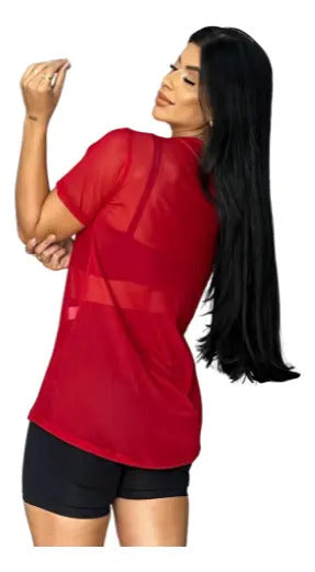 Blusa Tule Camiseta Feminina Academia Fitness