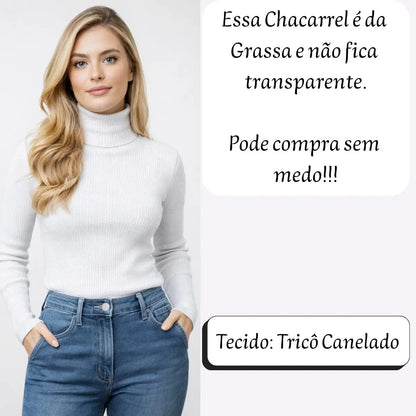 Blusa Cacharrel Feminina Tricô Lã Blusinha Gola Alta Rolê