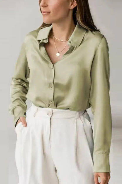 Camisa Seda Feminina Botão Gringa Blusa Moda Clássica 2026