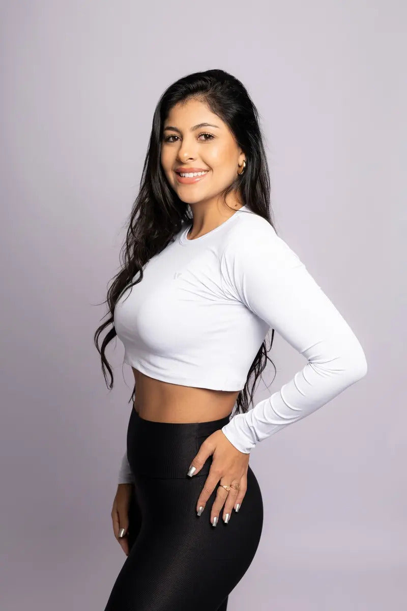 Cropped Feminina Poliamida Manga Longa Blusa Proteção Uv