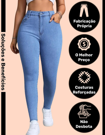 Calça Skinny Jeans Básica Feminina Cintura Alta Look Casual
