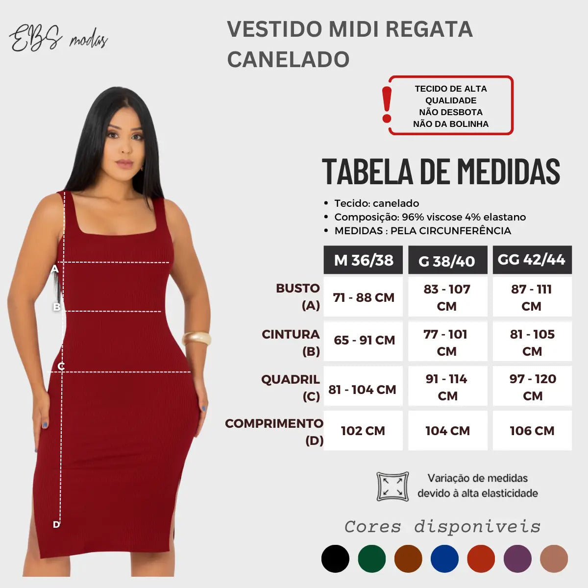 Vestido Midi Canelado Premium Com Alça E Fendas Casual Básico