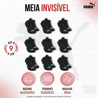 Kit 9 Pares Meias Invisível Puma Sapatilha Soquete Original