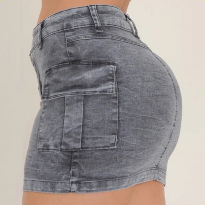 Saia Cargo Feminina Cintura Alta Com Lycra Levanta Bumbum