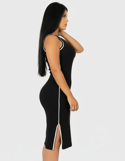 Vestido Midi Canelado Premium Regata Casual Básico Modelador