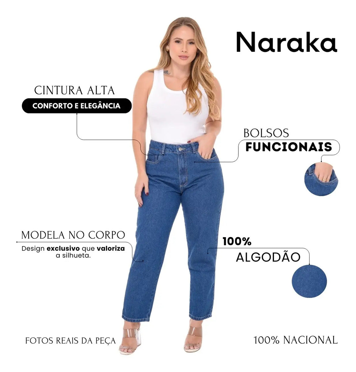 Calça Mom Jeans Feminina Cintura Alta Marmorizada