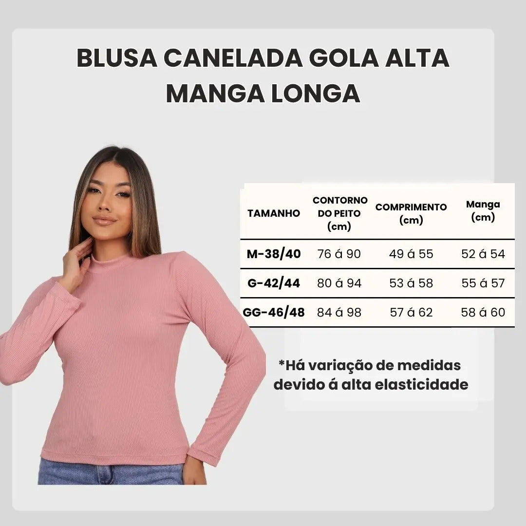 Blusa Feminina Canelada Gola Alta Manga Comprida Cacharrel