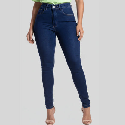 Calça Skinny Jeans Feminina Cintura Alta Marmorizada Lycra