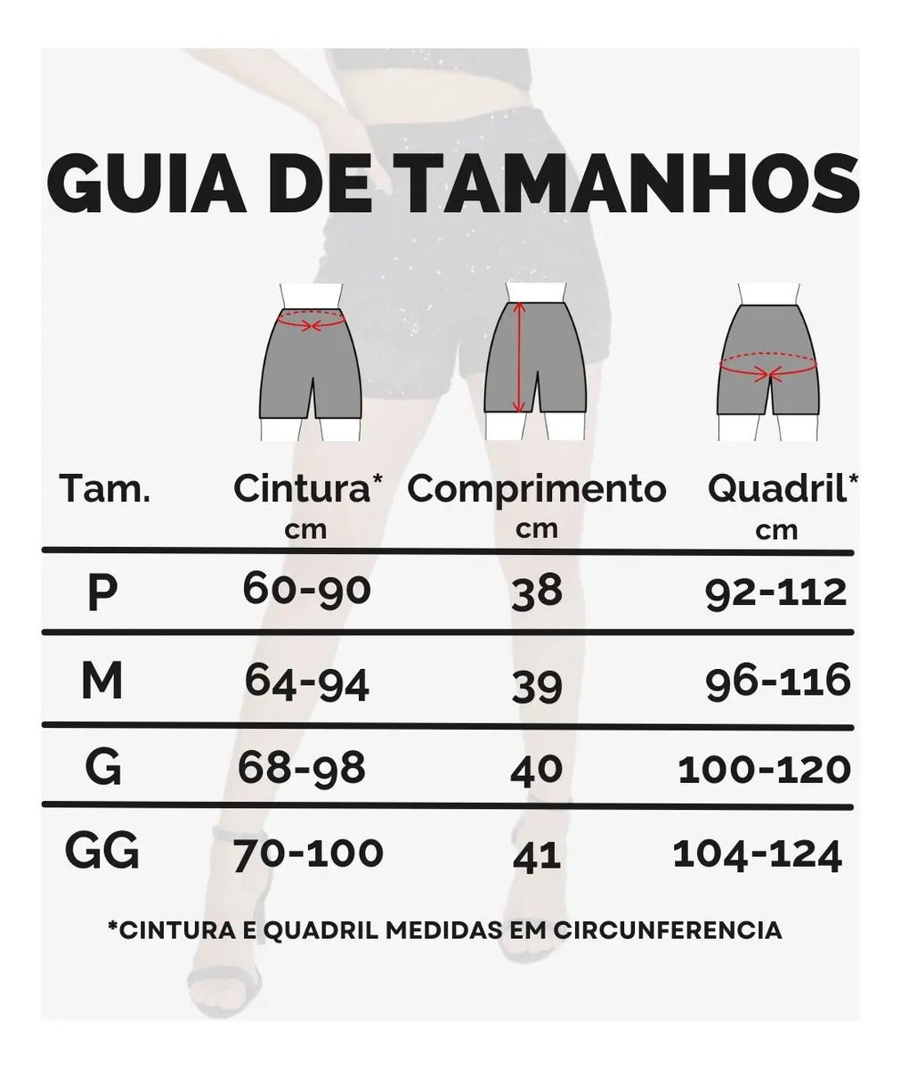 Short Bermuda Feminino Cintura Alta Paetê Balada Moda Brilho