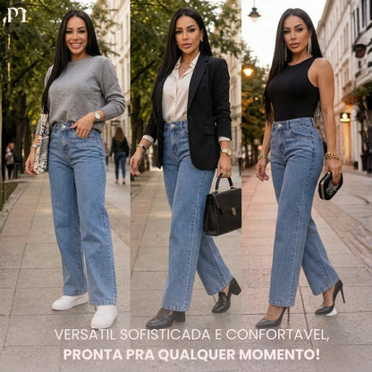 Calça Jeans Wide Leg Feminina Cintura Alta Caimento Perfeito