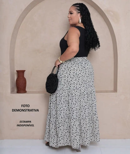 Saia Longa Com Babado Estica Bastante Veste 44 - 52 Elegante