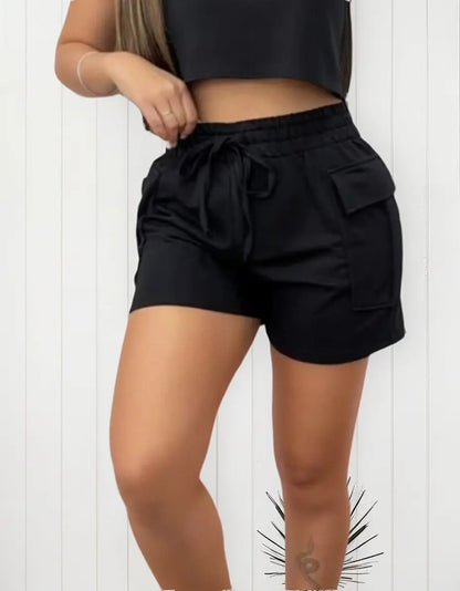 Shorts Cargo Moletom Feminino Com Bolso Lateral Moletinho