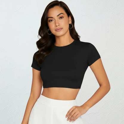 Top Cropped Feminino Básico Blusinha Academia Manga Curta