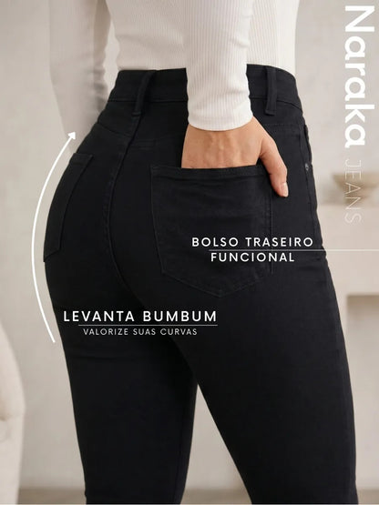 Calça Jeans Flare Feminina Cintura Alta Com Elastano
