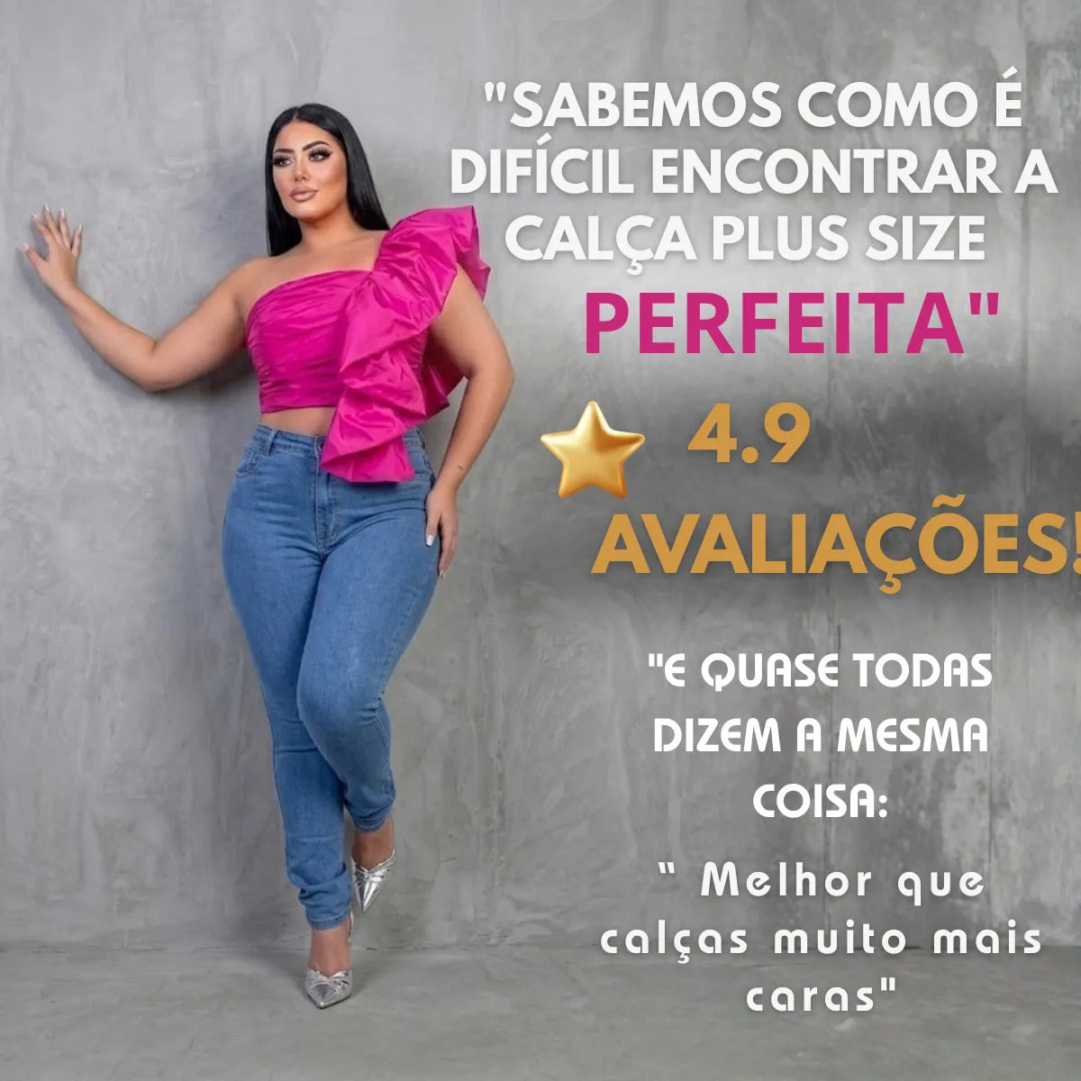 Calça Jeans Plus Size Cintura Alta Elastano Lycra Modeladora