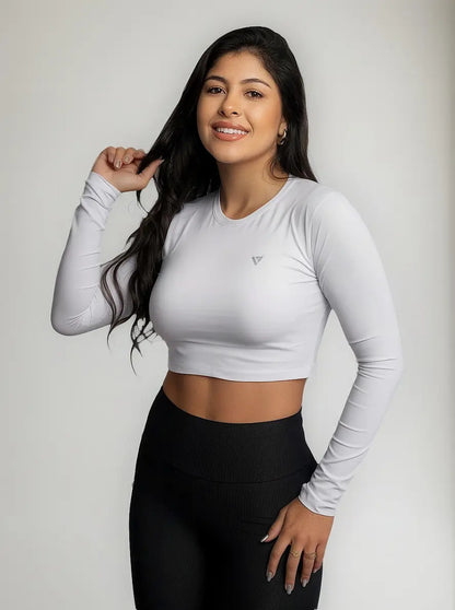 Cropped Feminina Poliamida Manga Longa Blusa Proteção Uv