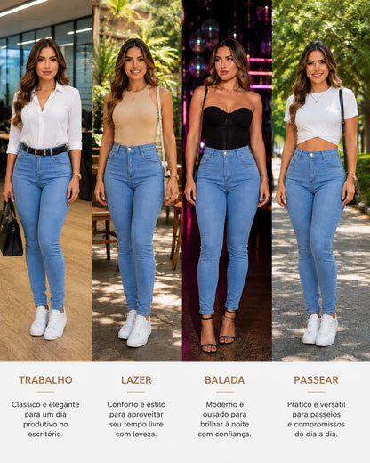 Calça Jeans Feminina Preta Skiny Cintura Alta Levanta Bumbum