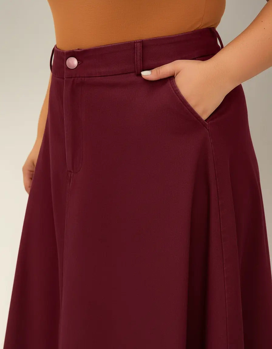 Saia Alfaiataria Plus Size Rodada Evasê Cós Alto Evangélica