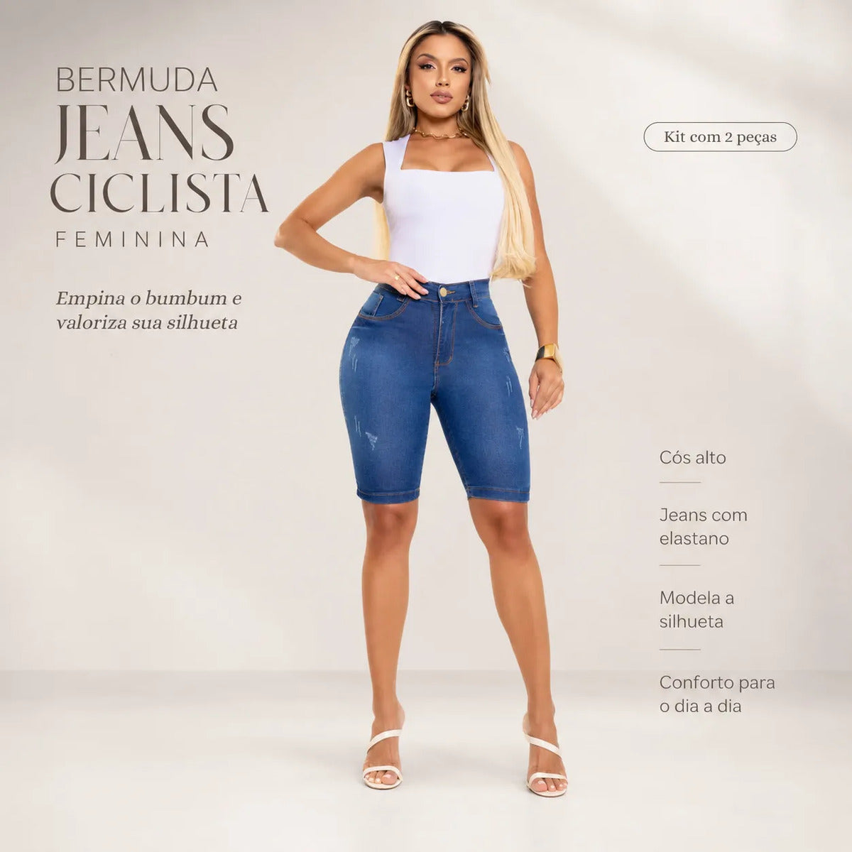 Kit 2 Bermuda Jeans Ciclista Feminina Empina Bumbum