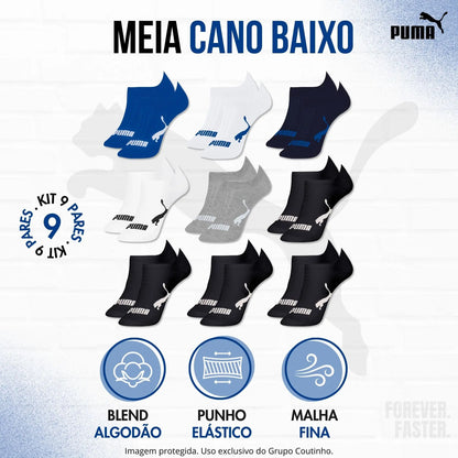 Kit 9 Pares Meias Invisível Puma Sapatilha Soquete Original