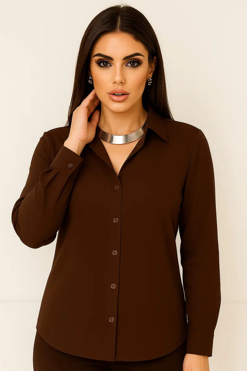 Camisa Blusa Social Feminina Manga Longa De Botão Na Promo