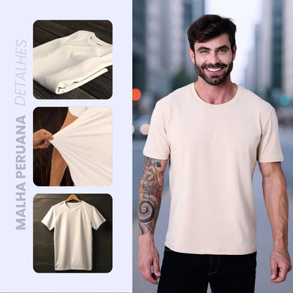 Camiseta Basica Masculina Algodão Lisa Malha Peruana Premium