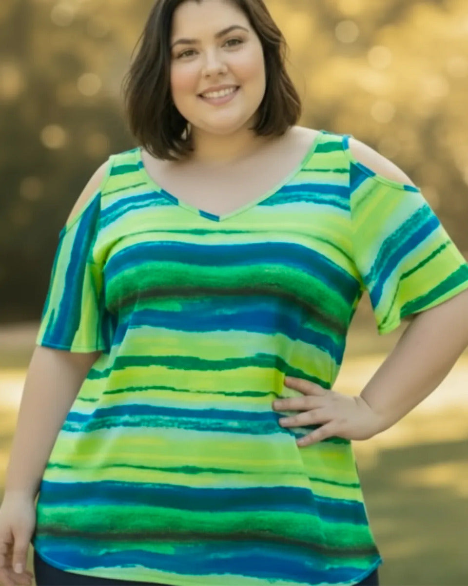 Blusa Cigana De Seda Estampada Alça Dupla Plus Size