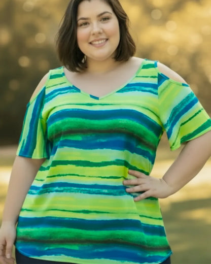 Blusa Cigana De Seda Estampada Alça Dupla Plus Size